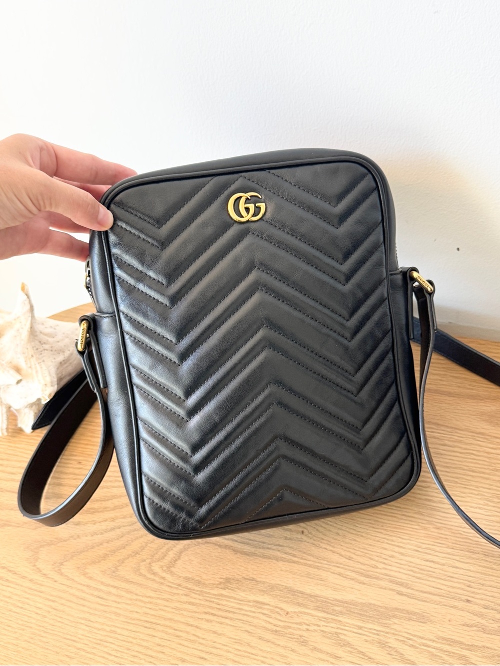 GUCCI GG Marmont Double G Shoulder Bag in Black